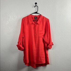 Jones & CO Women’s Coral Button-Up Shirt Sz 1X Linen Lightweight Business Casual